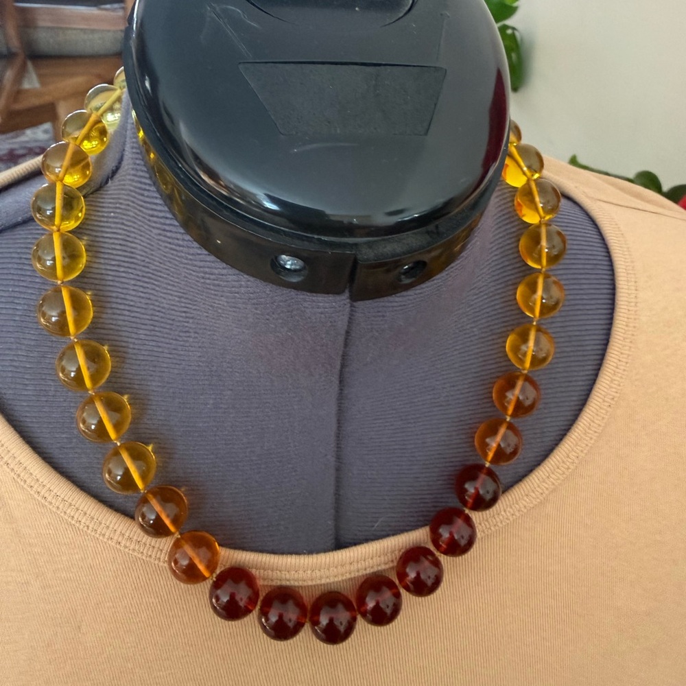 Amber Gradient Beaded necklace 21 inch & errings
